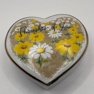 Vintage Thoughts of You Heart Shaped Trinket Ceramic Box